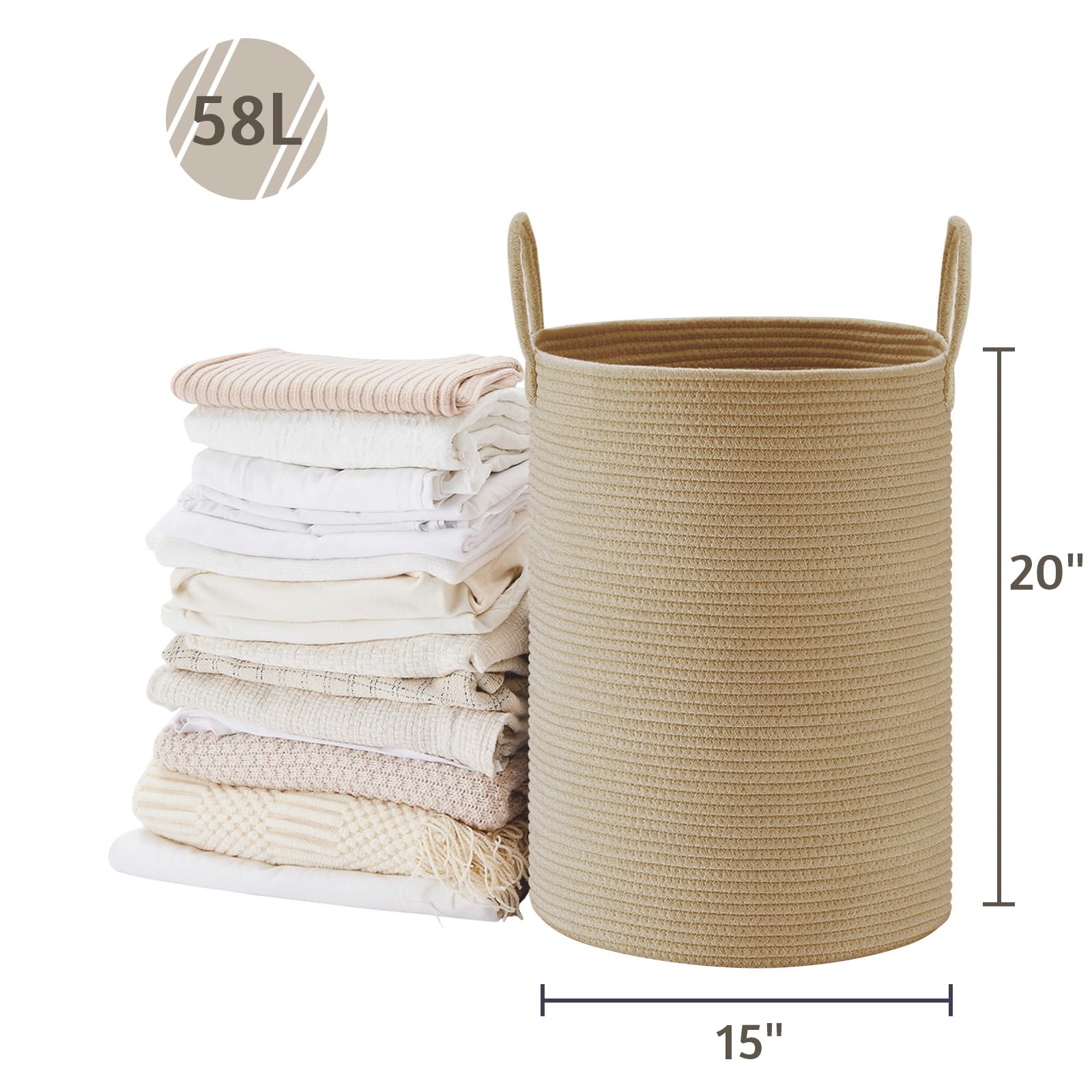 58L Tall Woven Laundry Basket Hamper