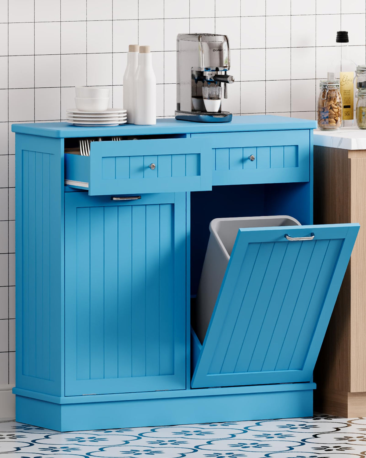 2 x 10 Gallon Tilt Out Trash Cabinet with 2 Big Storage Drawer
