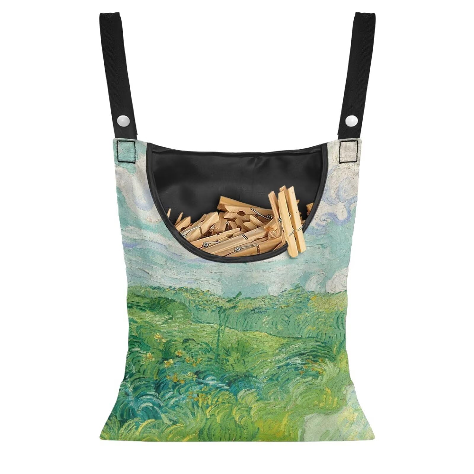 Green Wheat Field Print Windproof Clothespin Holder Bag for Outdoor Use