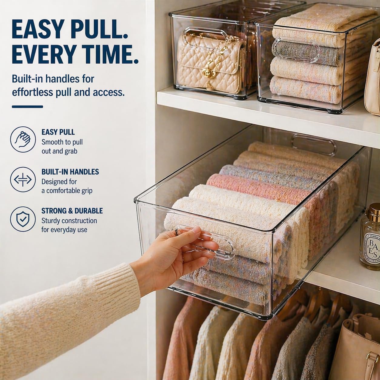 6 Pack Clear Organizer Bins 11x8x6in Pantry Organizers and Storage