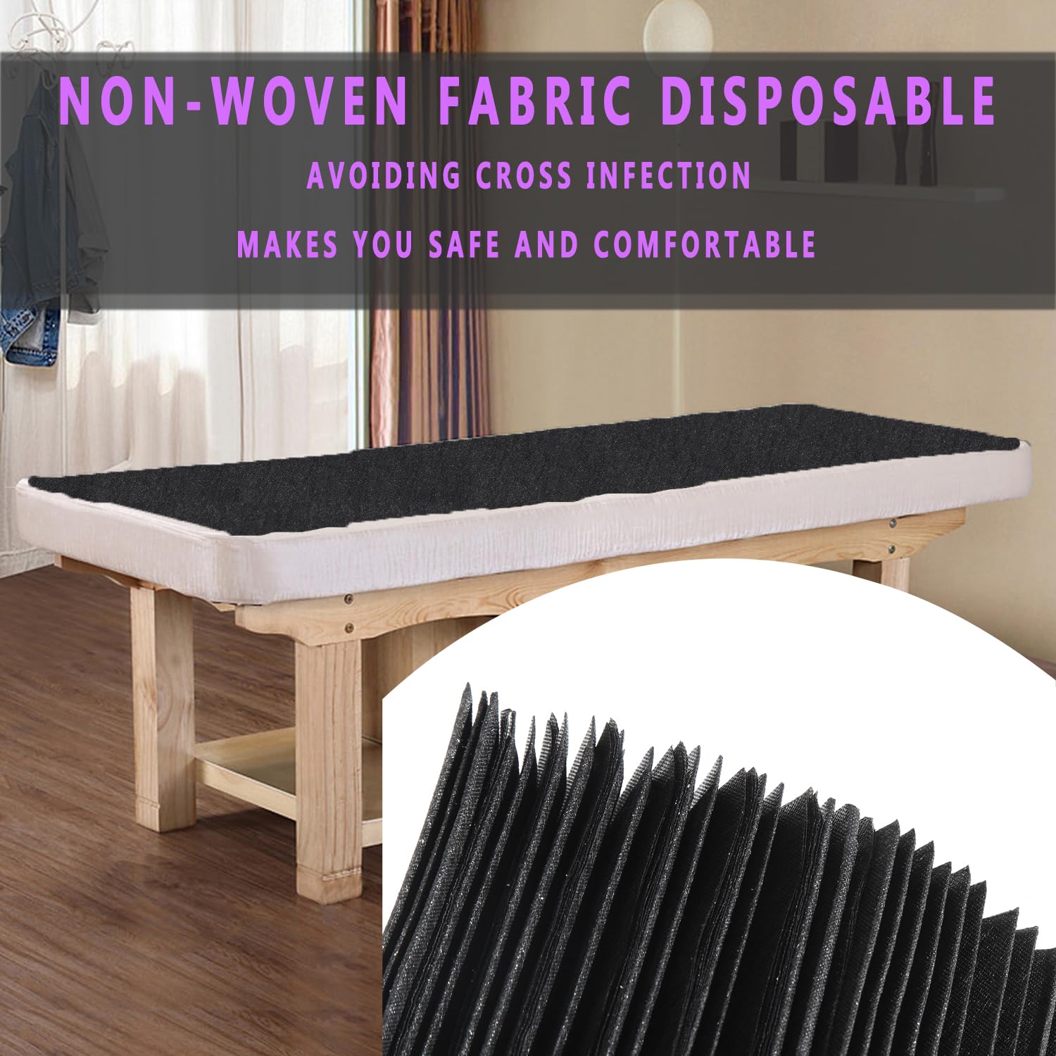 Disposable Bed Sheets 50 Pcs 31" x 71" Massage Table Sheets Non Woven Fabric SPA Bed Cover Breathable for Massage Beauty Tattoos（Black） (50 Count)