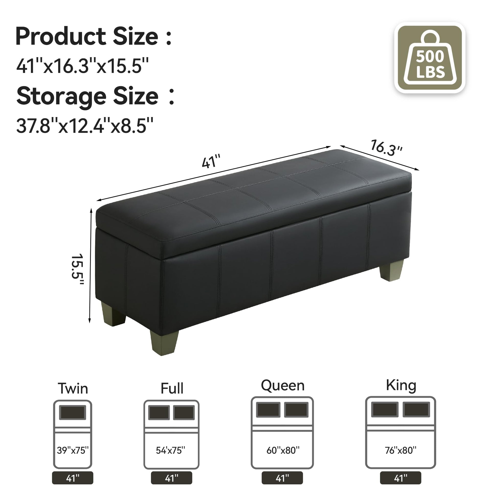 41" Faux Leather Storage Ottoman