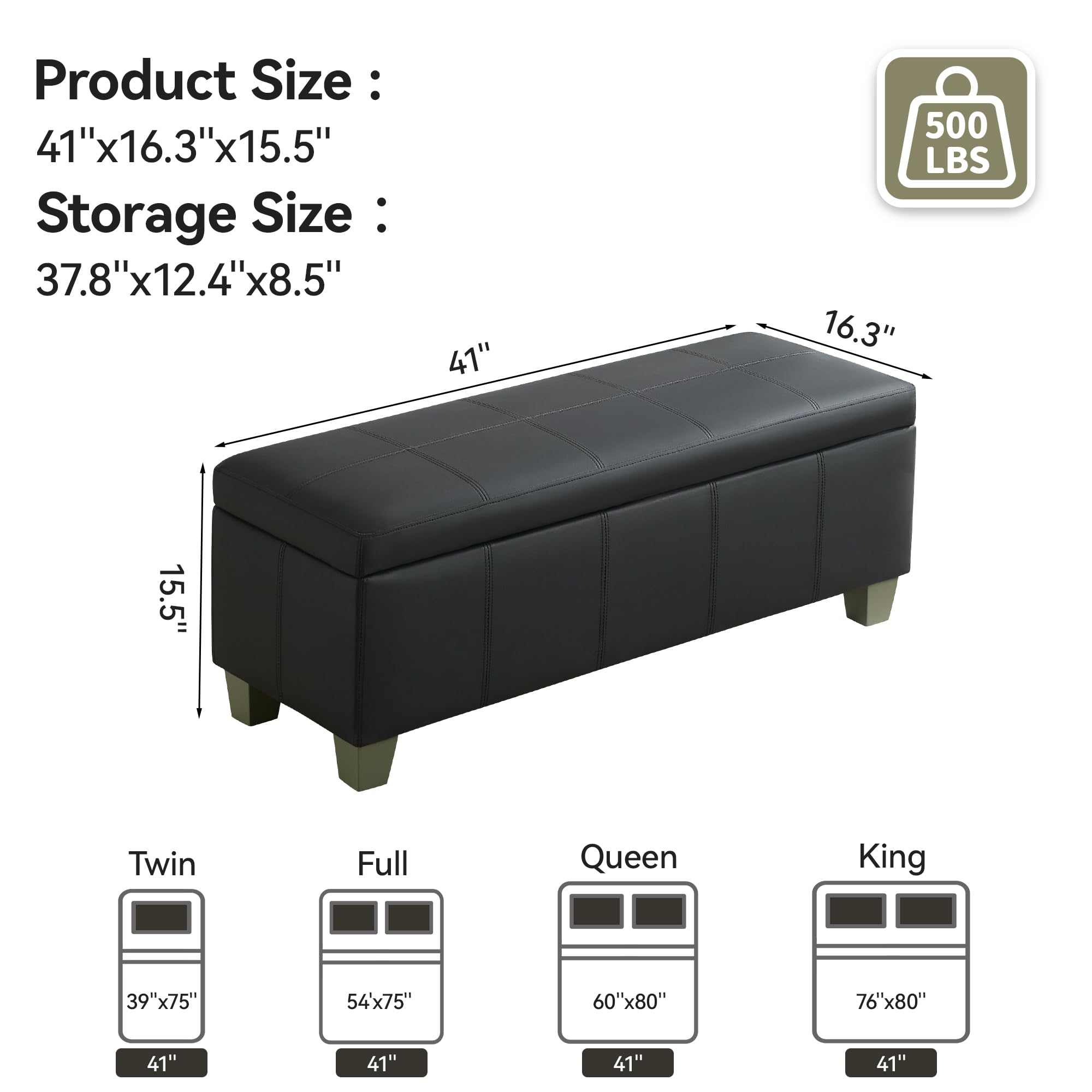 41" Faux Leather Storage Ottoman