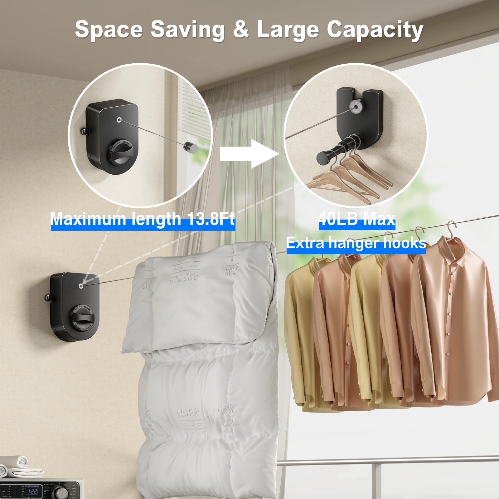 Retractable Clothesline Indoor (13.8 Foot)