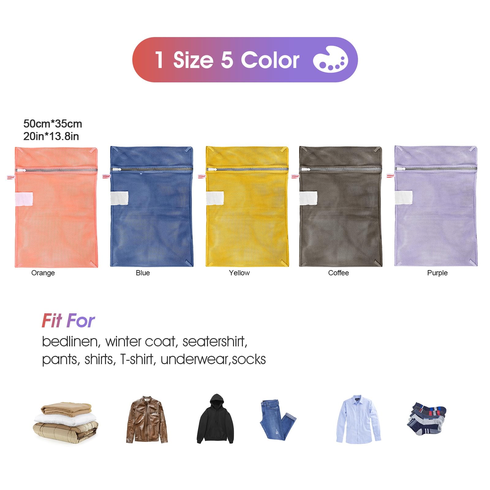 5 Pack Mesh Laundry Bags with ID Label (5 Count)