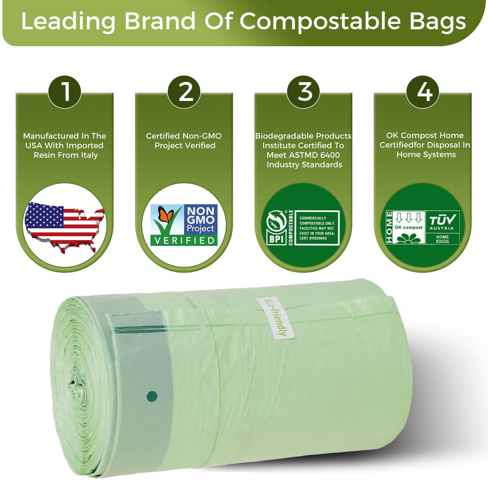13 Gallon Compostable Trash Bags with Handle (30 Count)