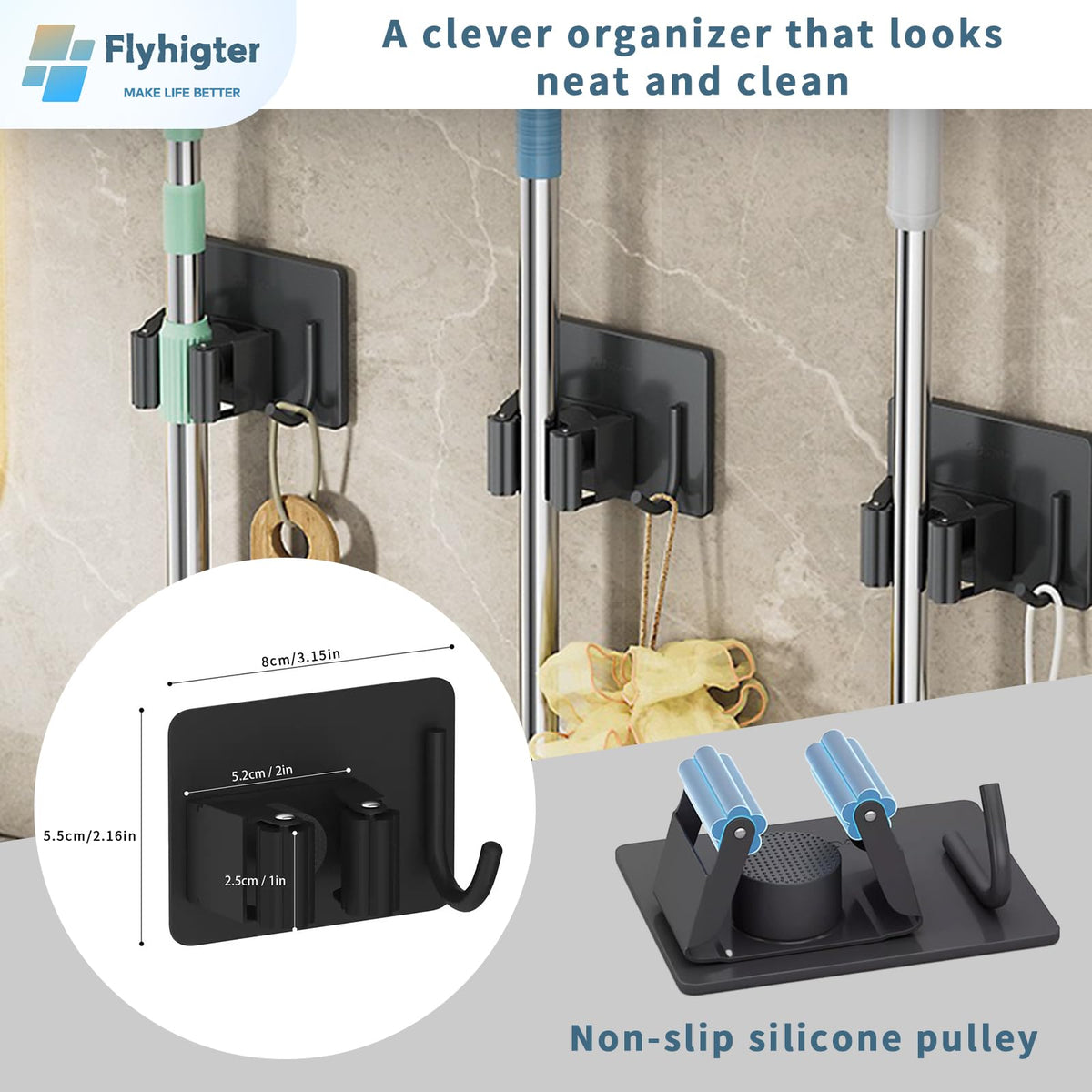 6 Pack Stainless Steel Mop and Broom Holders