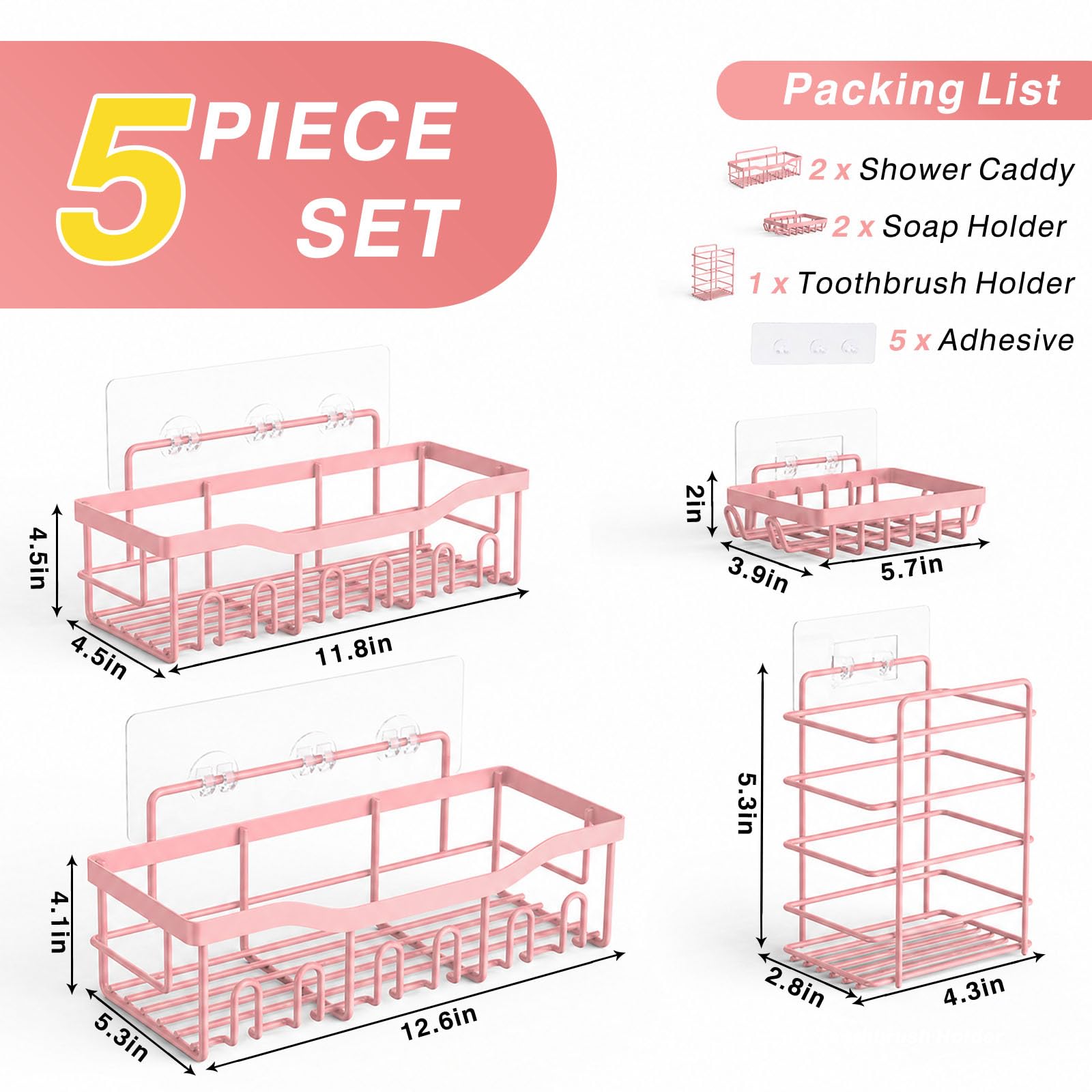 5 Pack Rustproof Stainless Steel Shower Caddy (5 Count)