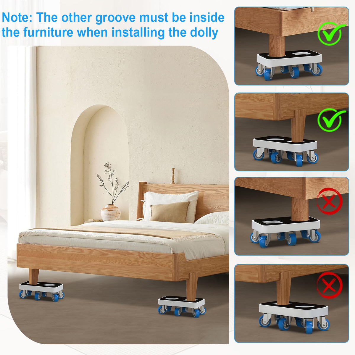 Furniture Dolly with Dual Groove Design (4 Count)