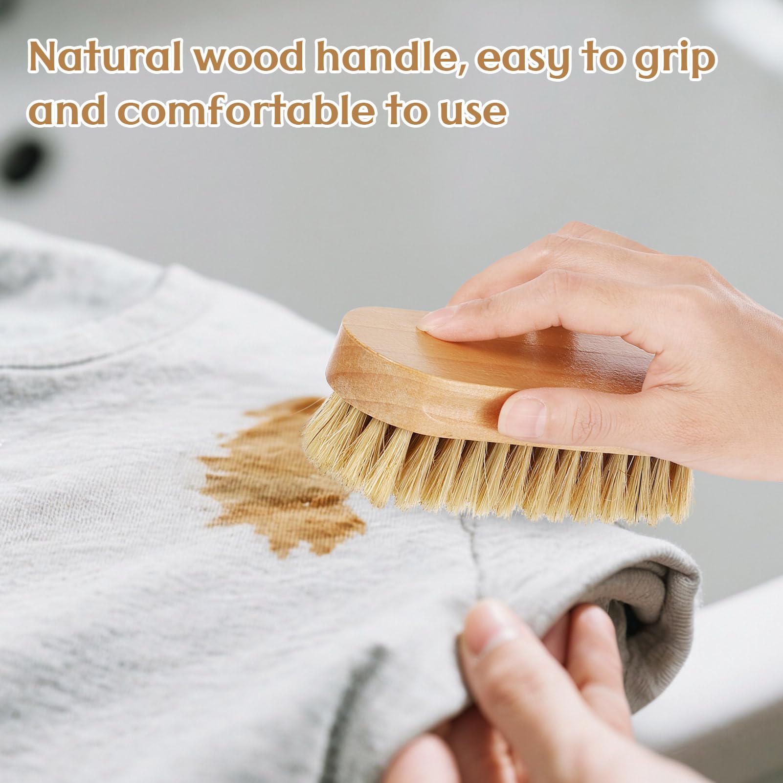 3 Pcs Wood Laundry Stain Brush Stain Remover Brushes with Boar Bristle Small Stain Brush for Clothes for Scrubbing Stains from Furniture Fabric Leather (3 Count)