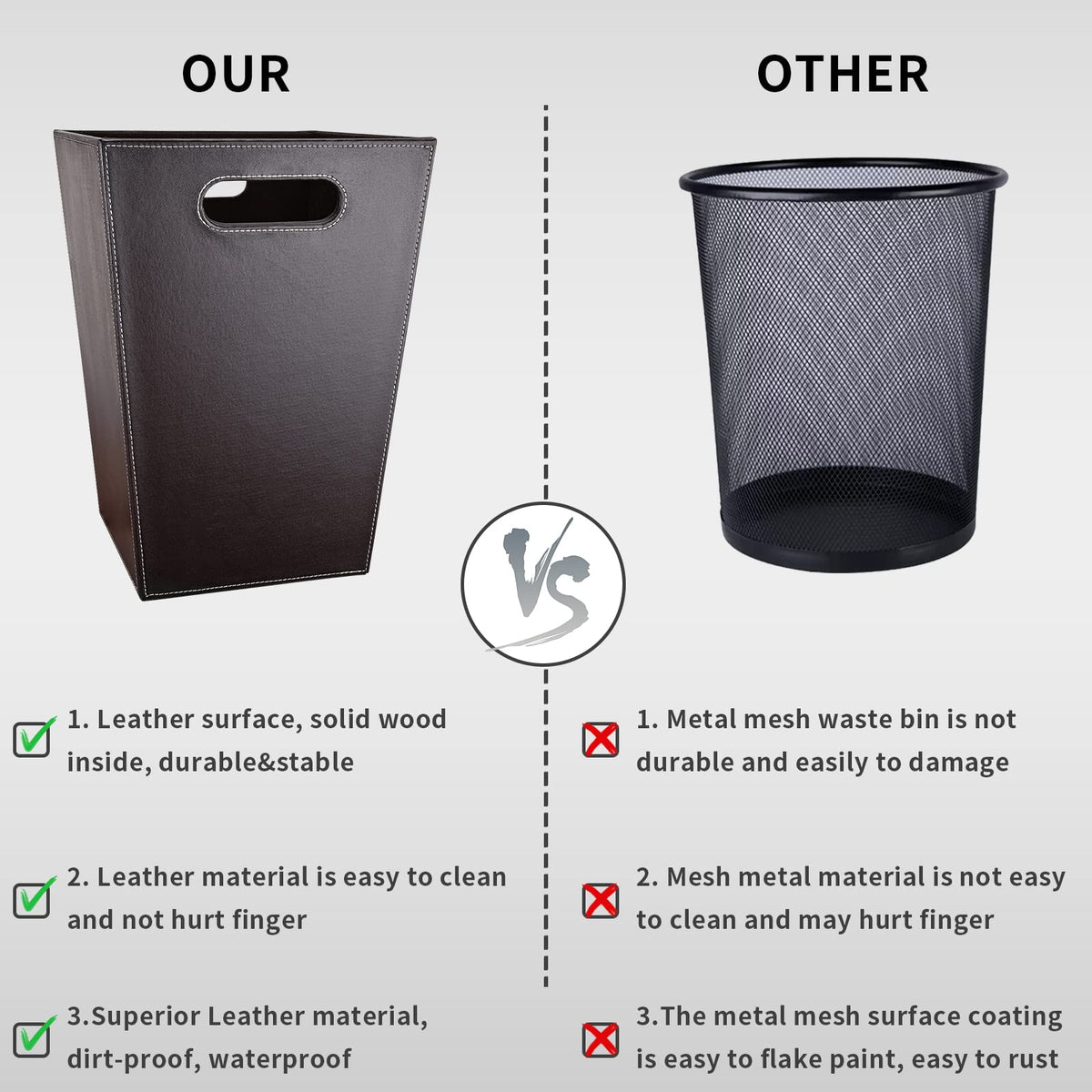 Leather Trash Can Bathroom Wastebasket