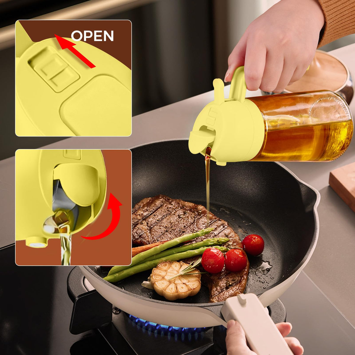 16oz 470ml Glass Olive Oil Sprayer for Cooking with Stickers