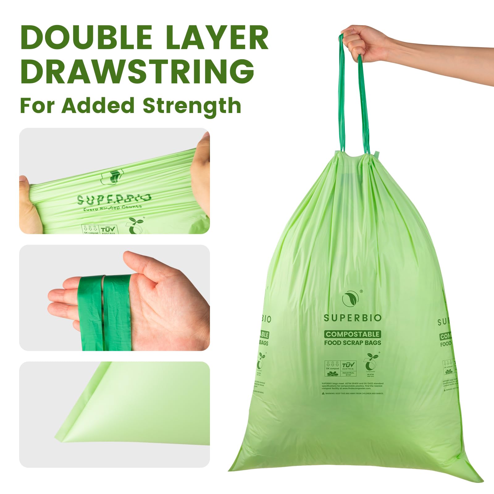 13 Gallon Compostable Drawstring Kitchen Waste Bag (30 Count)