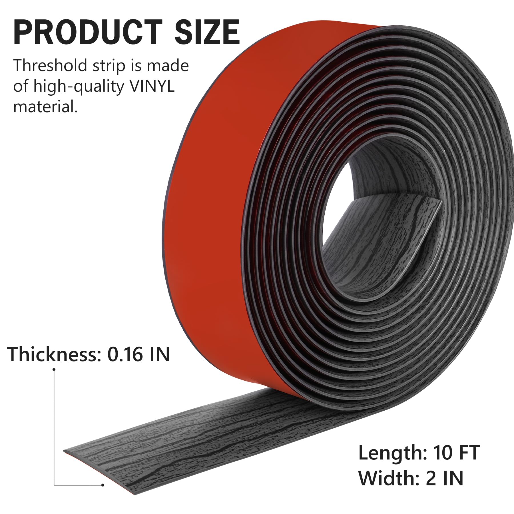10Ft Floor Transition Strip Self Adhesive Vinyl Cover Floor Strip Flat Divider Transition Strip Wood Grain Design for Laminate Floor Gaps and Doorway Transitions (10 Foot)