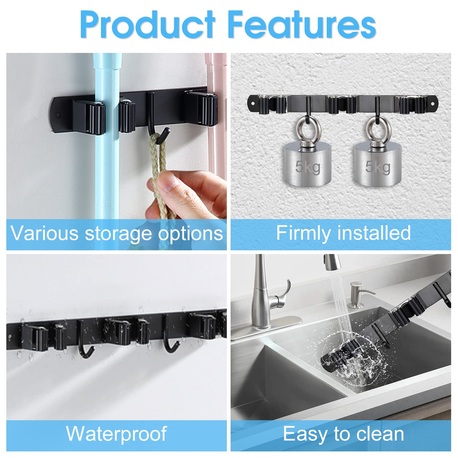 Mop and Broom Holder Wall Mounted