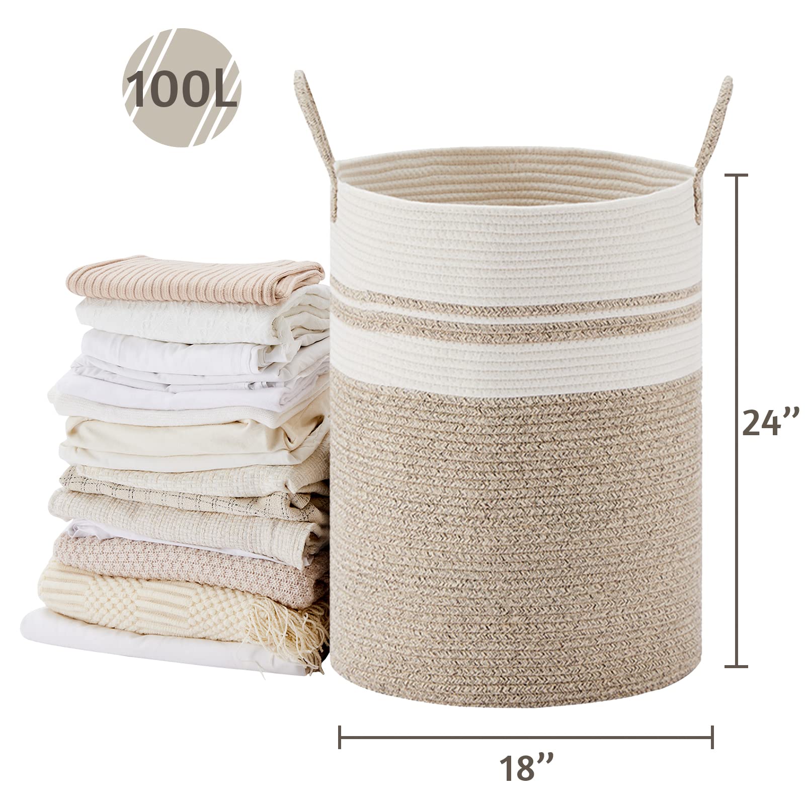 100L Extra Large Woven Laundry Basket Hamper