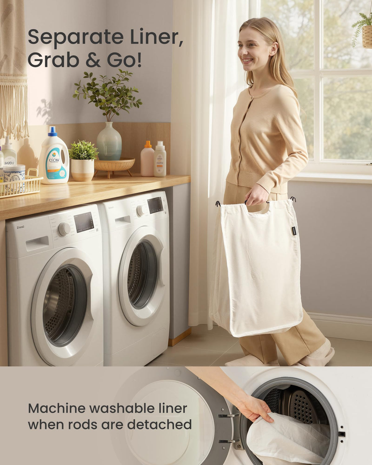 3 Section Laundry Hamper with Lid