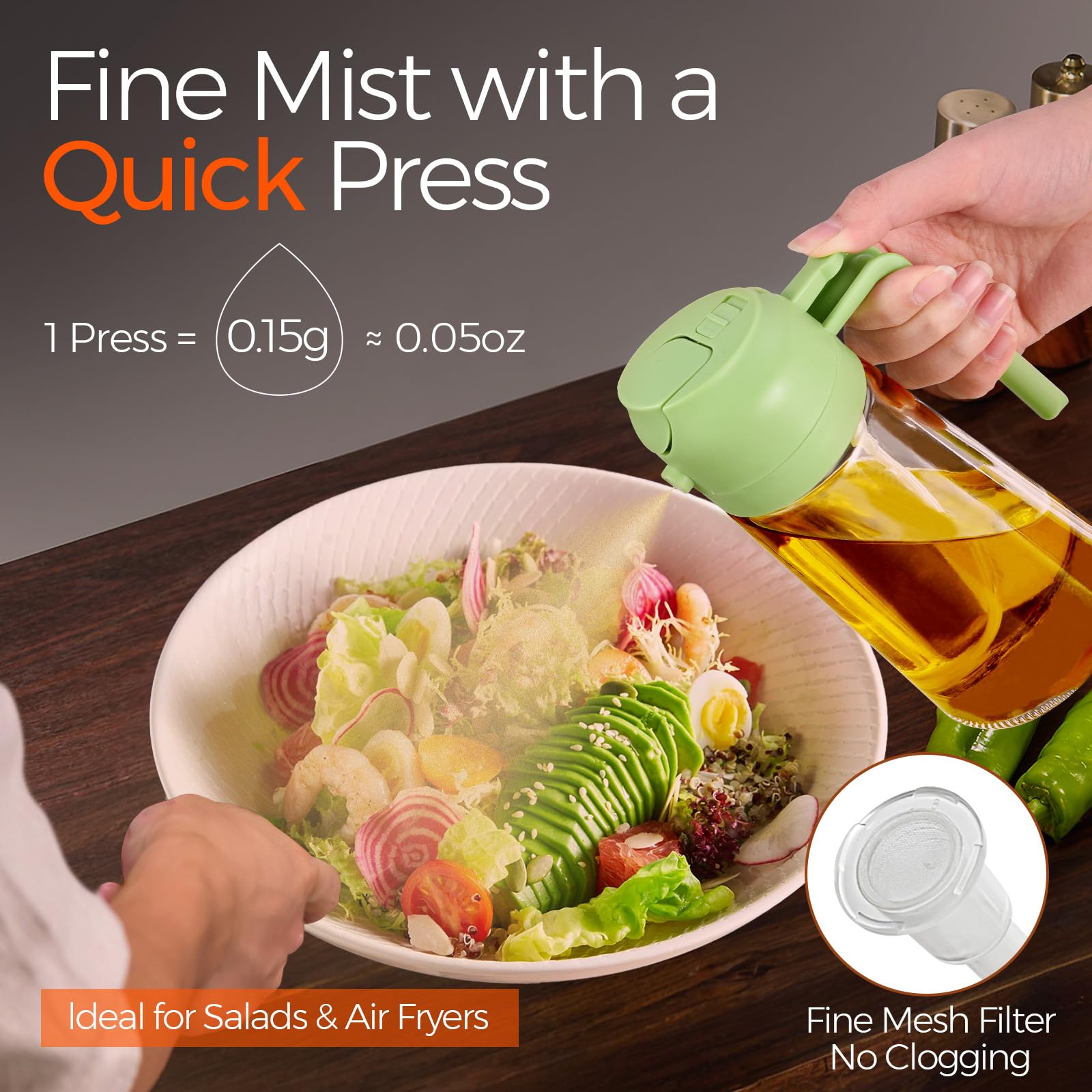 16oz 470ml Glass Olive Oil Sprayer for Cooking with Stickers
