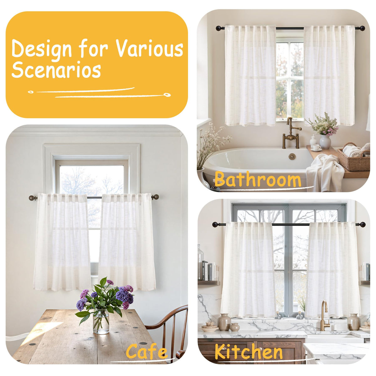 Small Linen Curtains 40 Inches Long (2 Count)