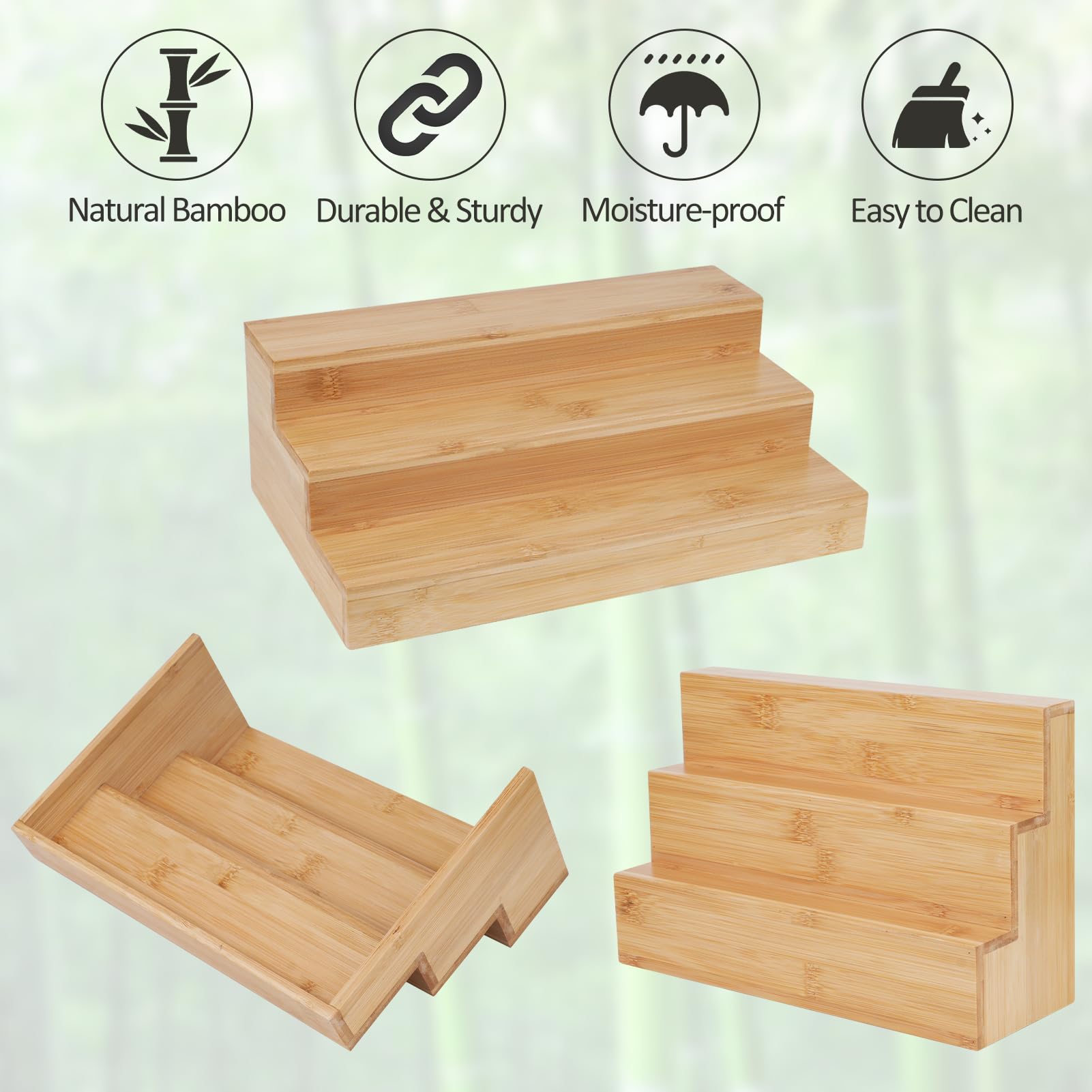 2 Pack Bamboo Spice Rack Organizer for Kitchen Counter (2 Count)