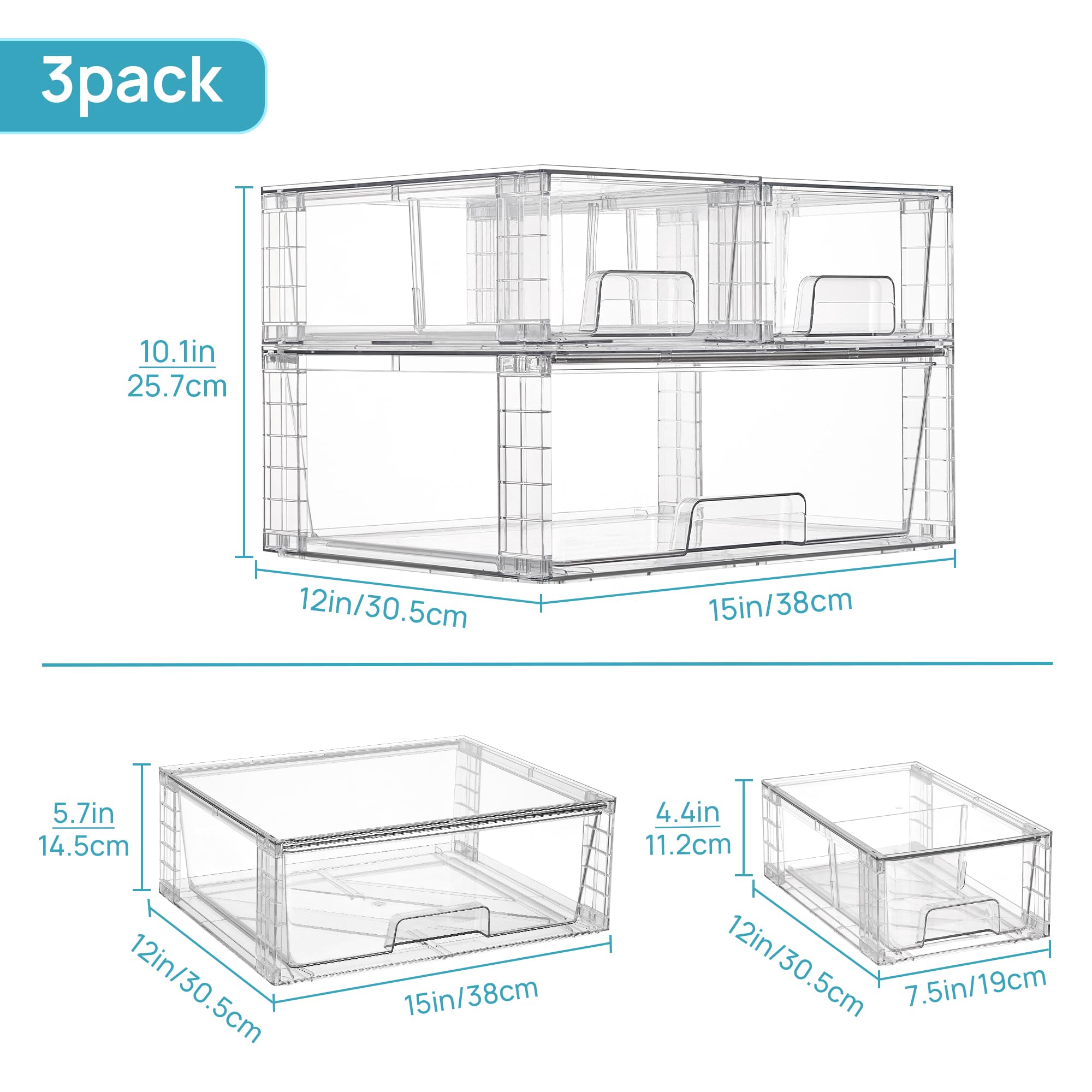 Clear Stackable Storage Drawers (3 Count)