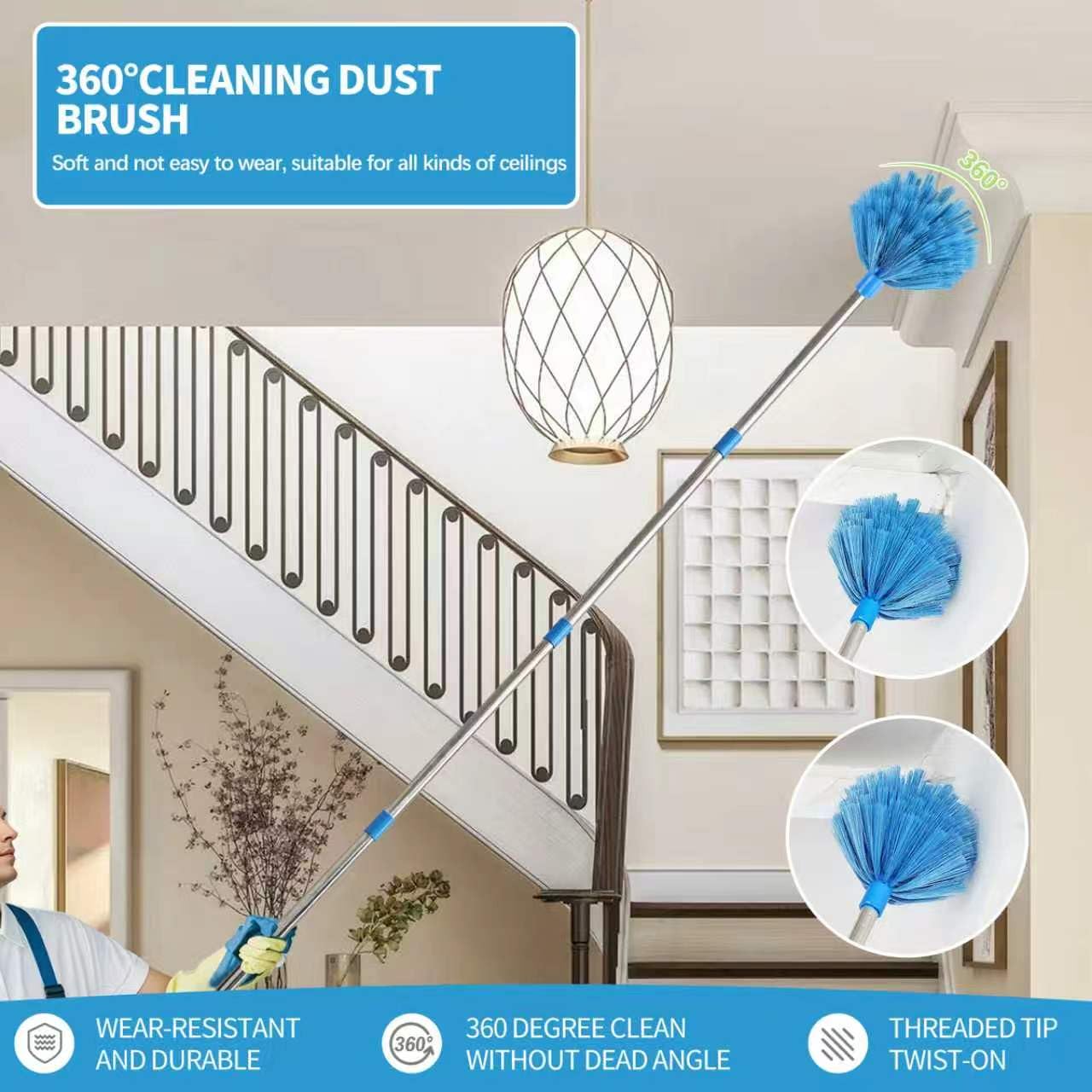 High Reach Duster Kit with14 ft Extension Pole High Ceiling Dusting and Window Cleaning Kit with Spliceable Pole