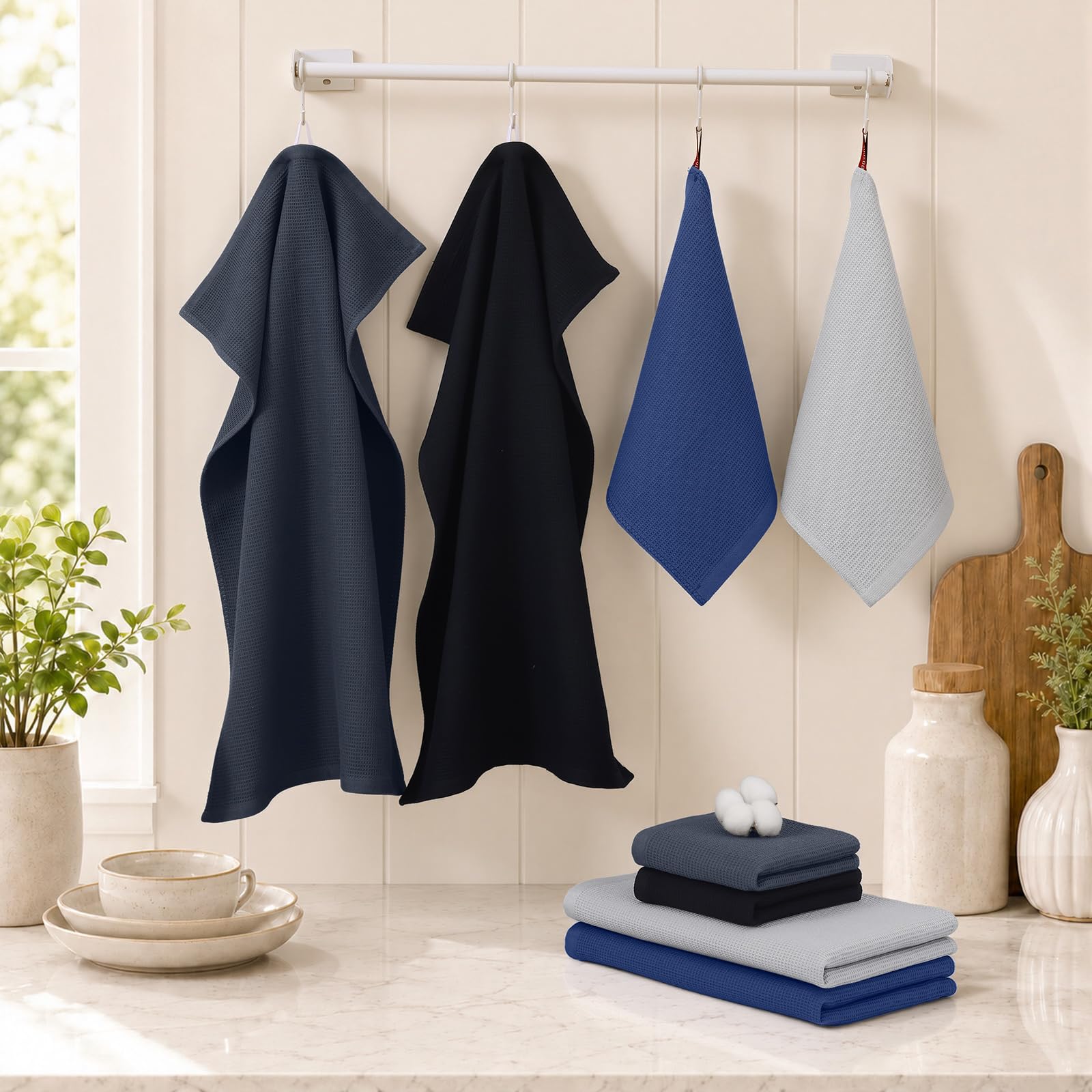 100% Cotton Kitchen Towels and Dishcloths Set (8 Count)