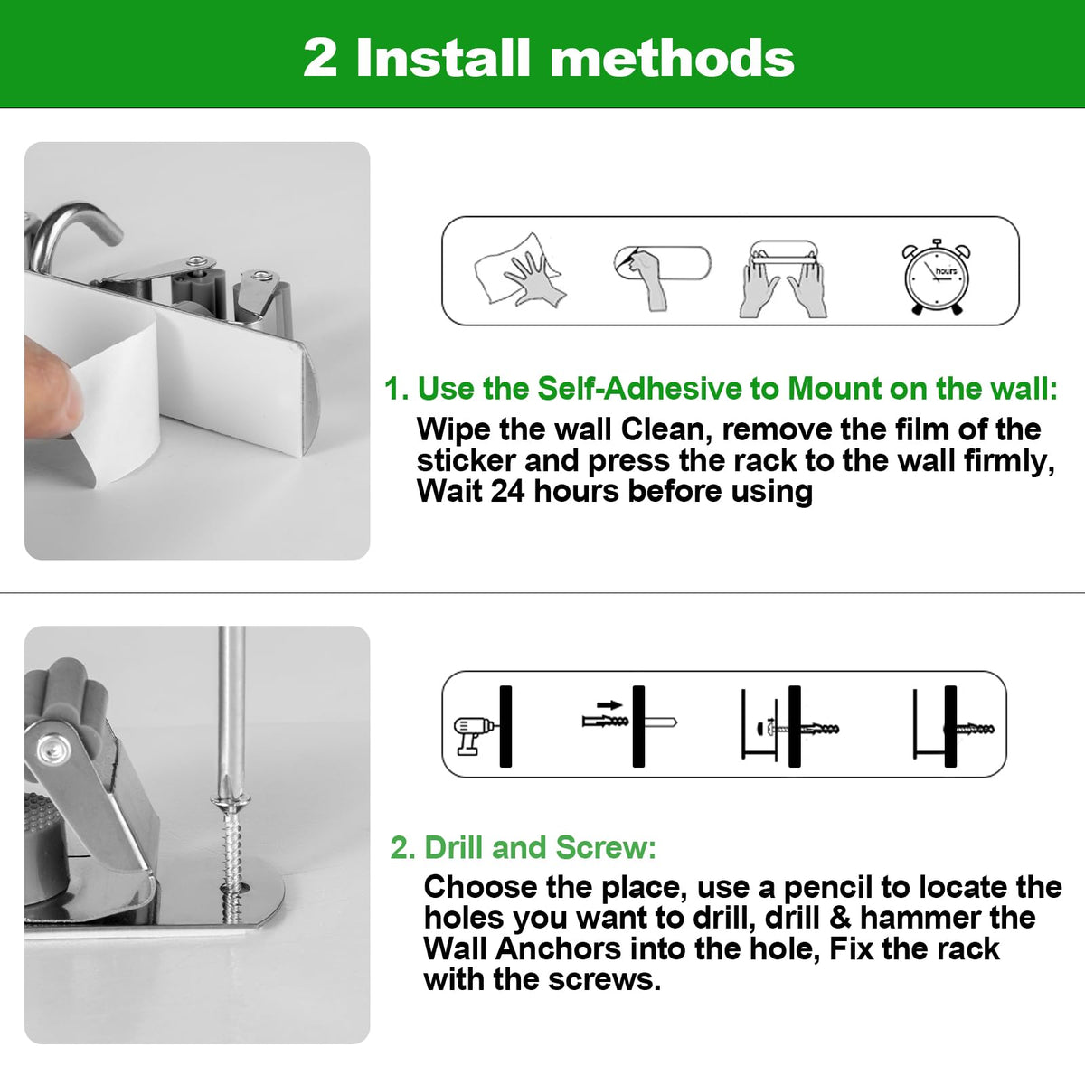 2 Pack] 5 Racks and 4 Hooks Mop and Broom Holder Wall Mount (2 Count)