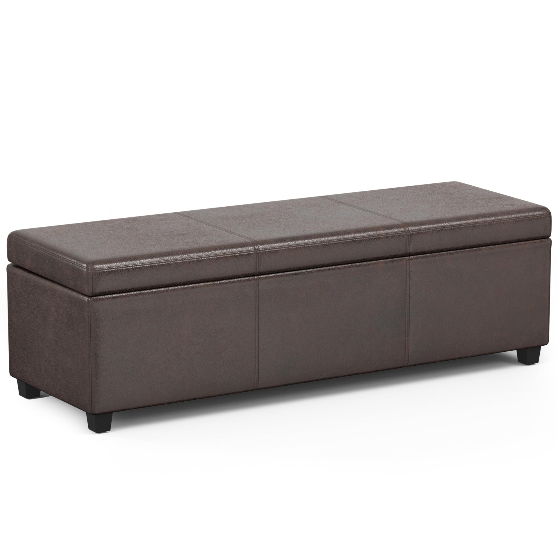 Avalon 54" Wide Vegan Leather Storage Ottoman in Brown