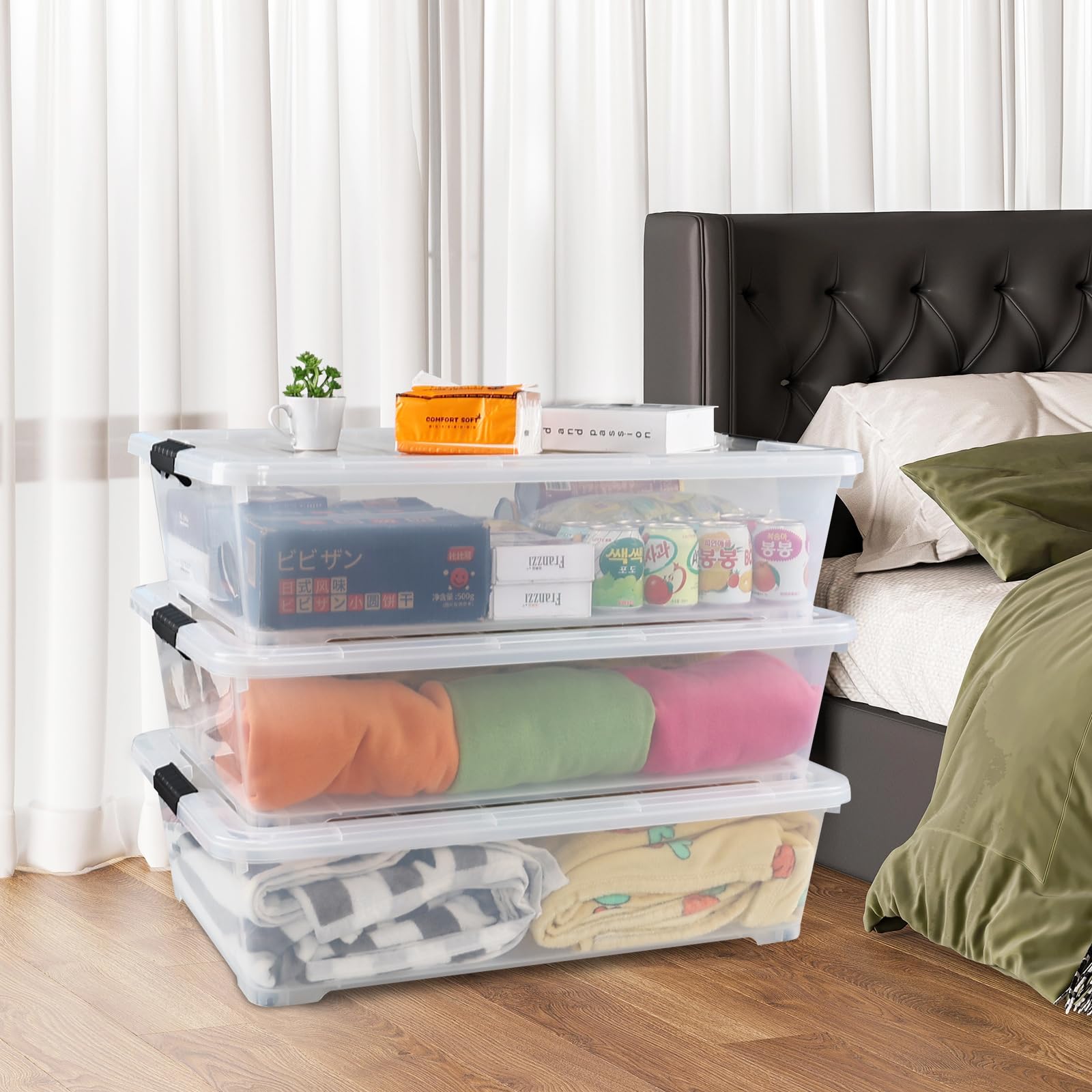 3 Pack 50 Quart Under the Bed Low Profile Storage Boxes (3 Count)