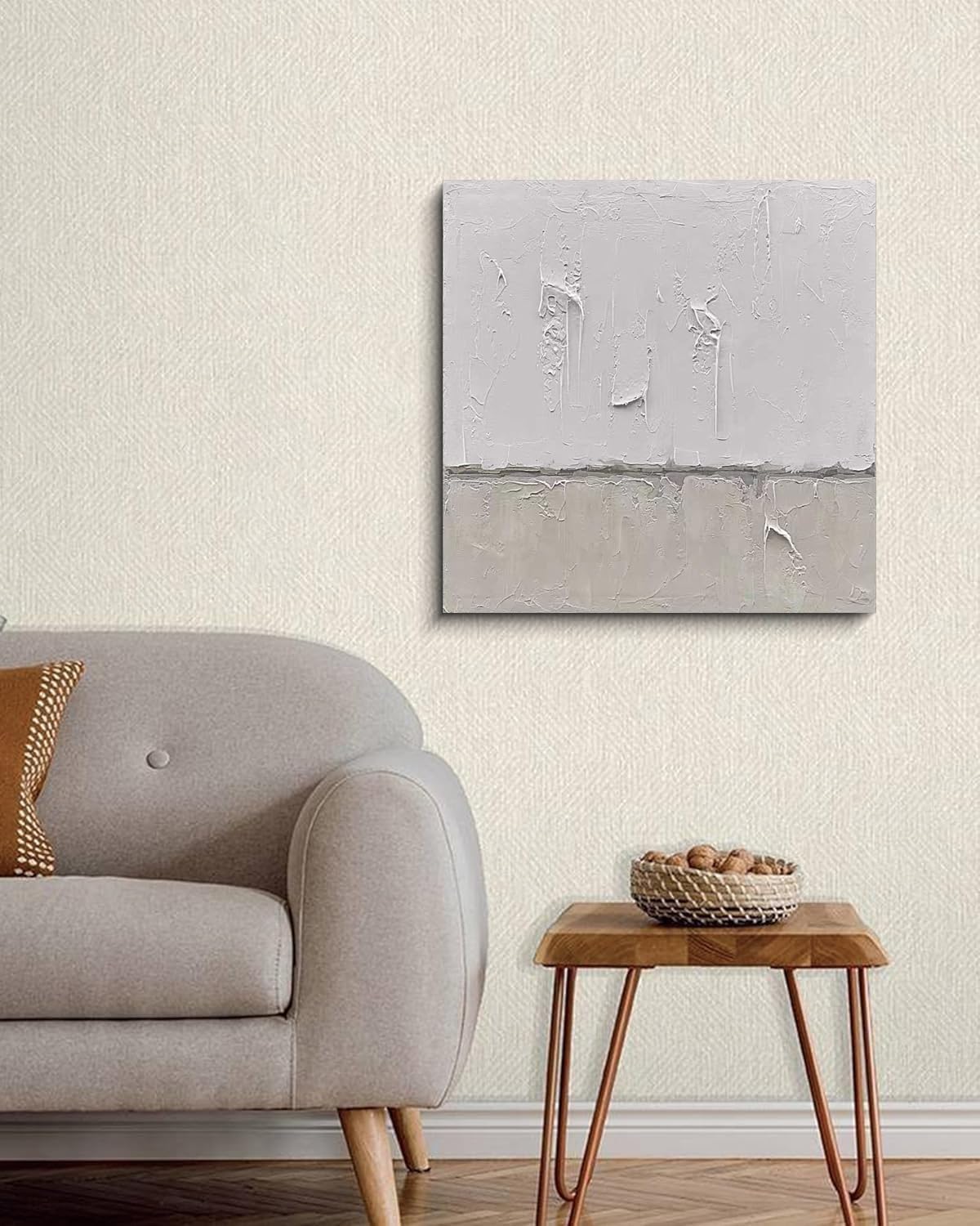 Art minimalist style gray and white abstract oil painting
