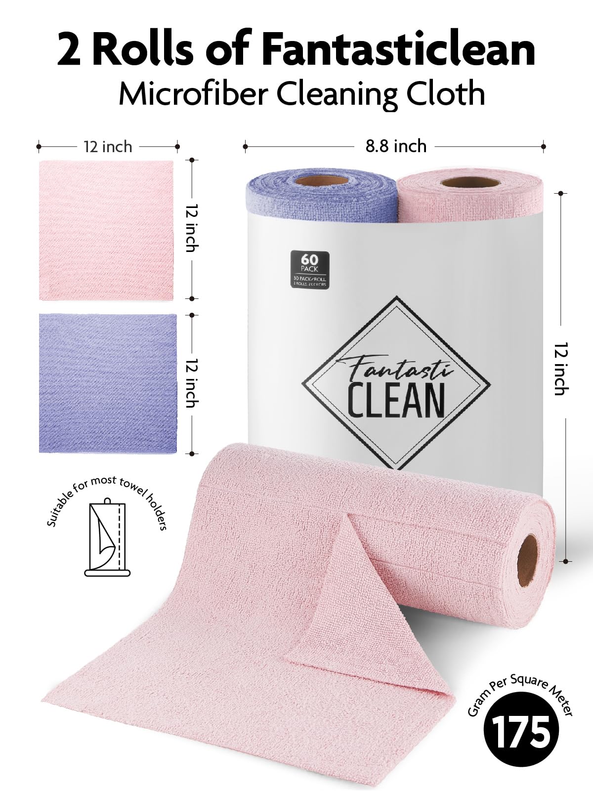 Microfiber Cleaning Cloth Roll (60 Count)