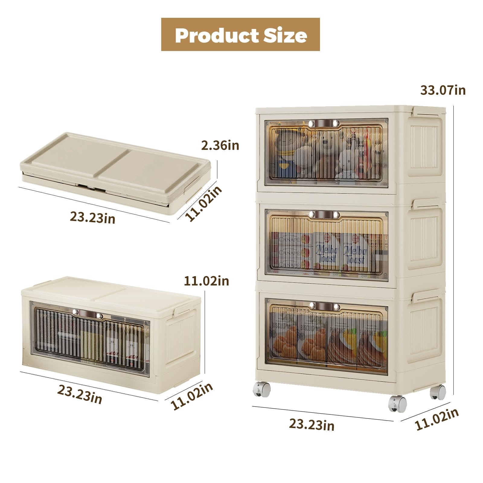 3 Tier Stackable Storage Bins with Lid and Wheels (3 Count)