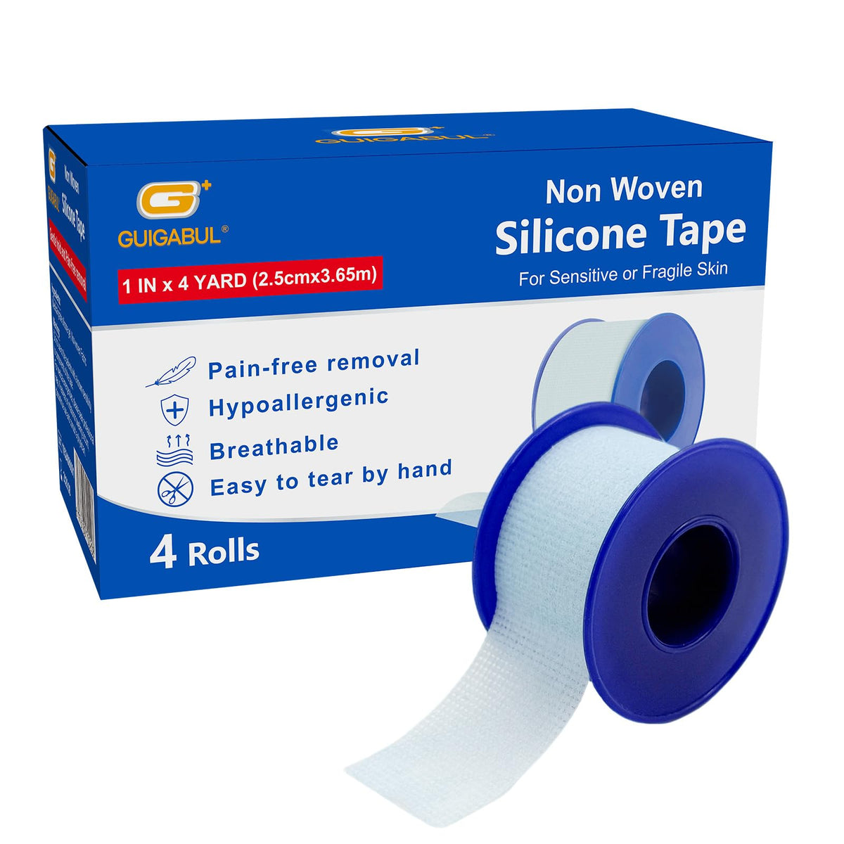 Silicone Blue Medical Tape for Sensitive Skin 1" x 4yd (4 Count)