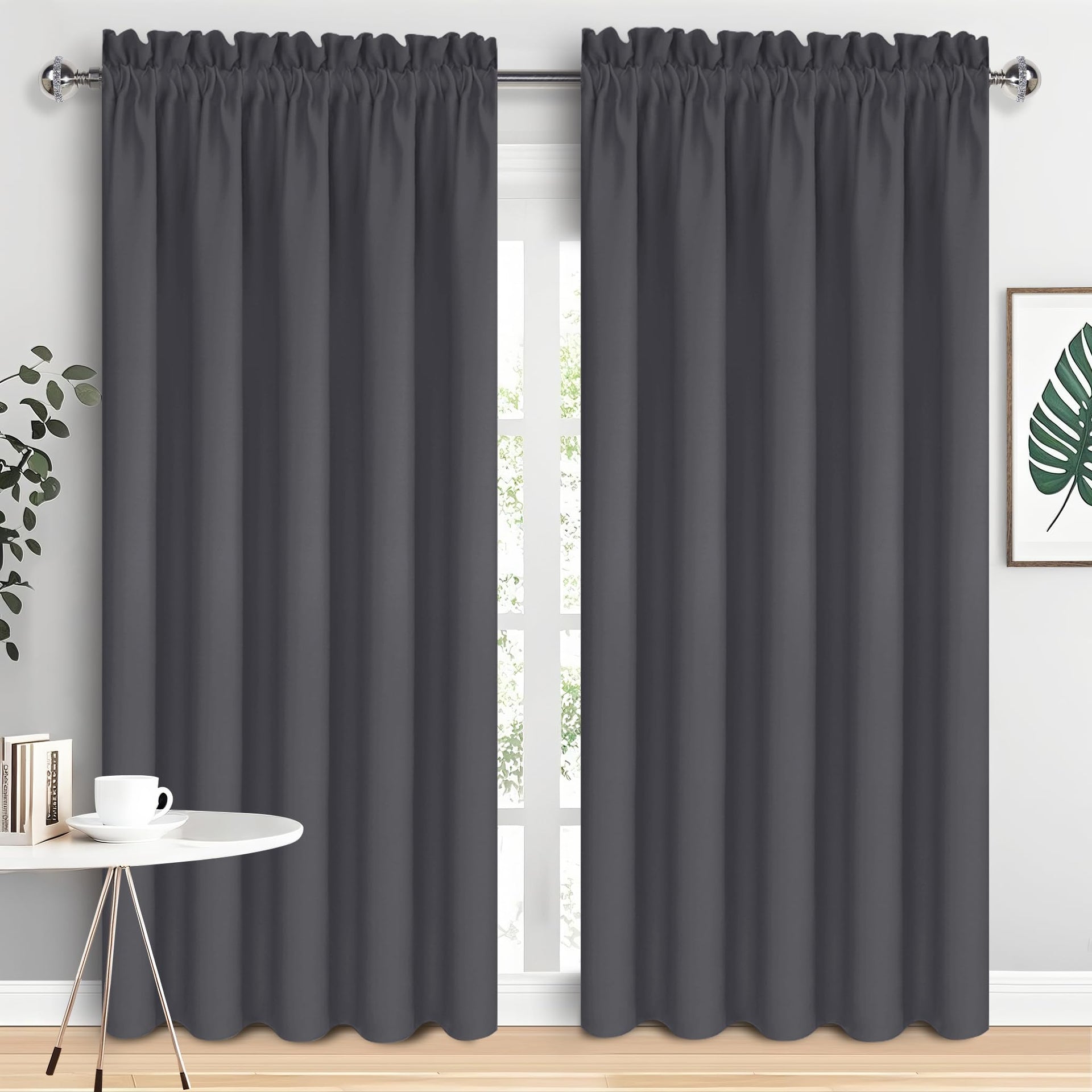 Wide Blackout Curtains for Bedroom 70 x 84 Inch Long Dark Grey (2 Count)