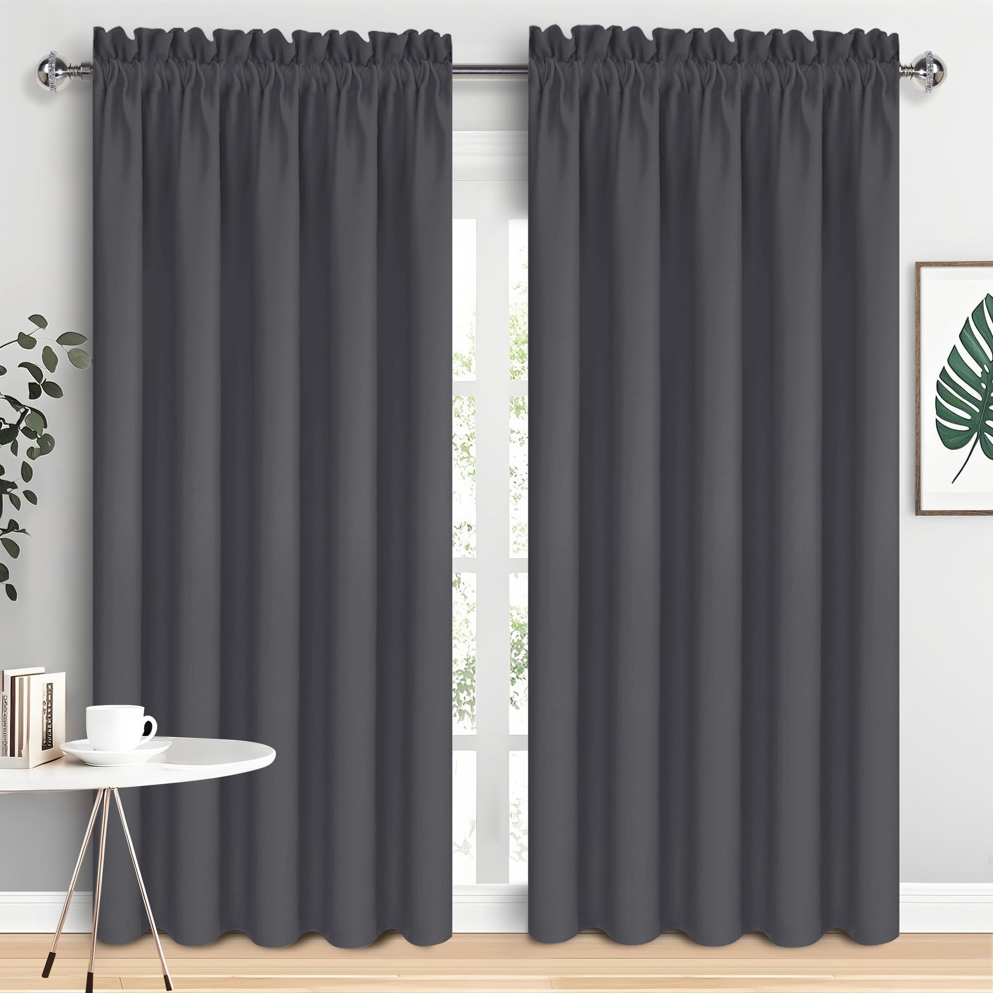 Wide Blackout Curtains for Bedroom 70 x 84 Inch Long Dark Grey (2 Count)