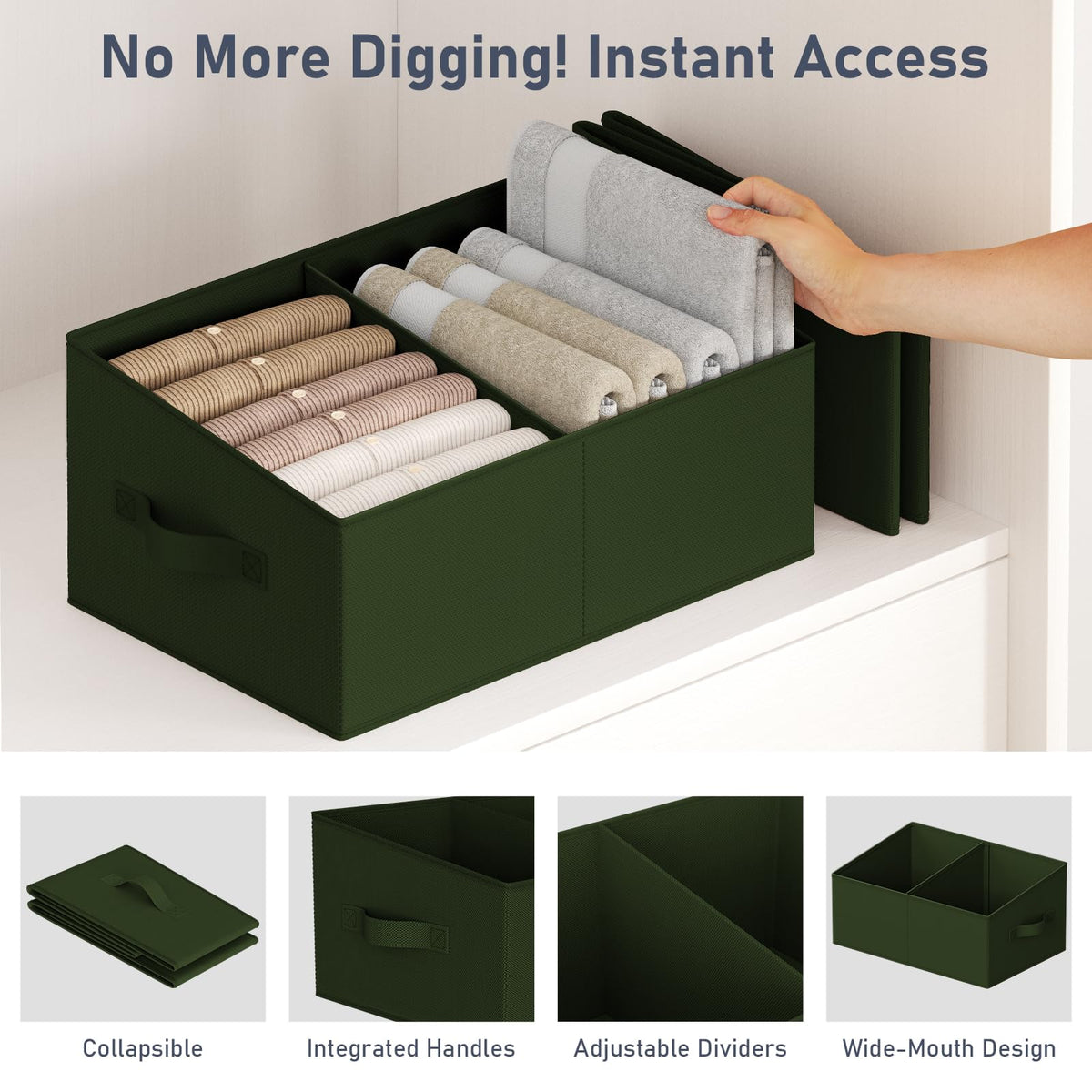 Large Closet Shelf Organizer Bins 6 Packs with Handles and Divider (6 Count)