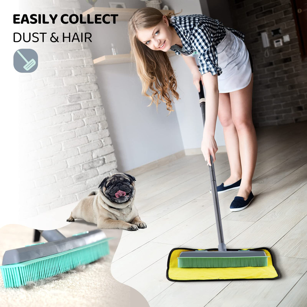 Rubber Broom Carpet Rake for Pet Hair