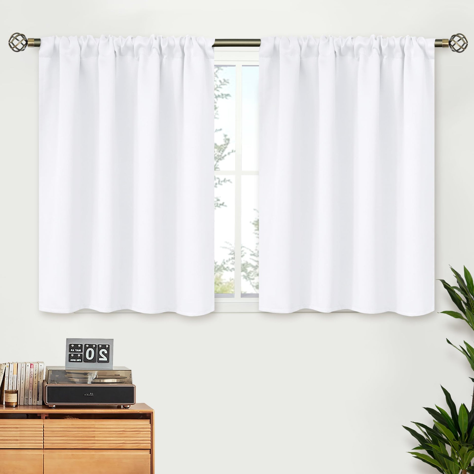 White Kitchen Curtains 36 Inch Length (2 Count)
