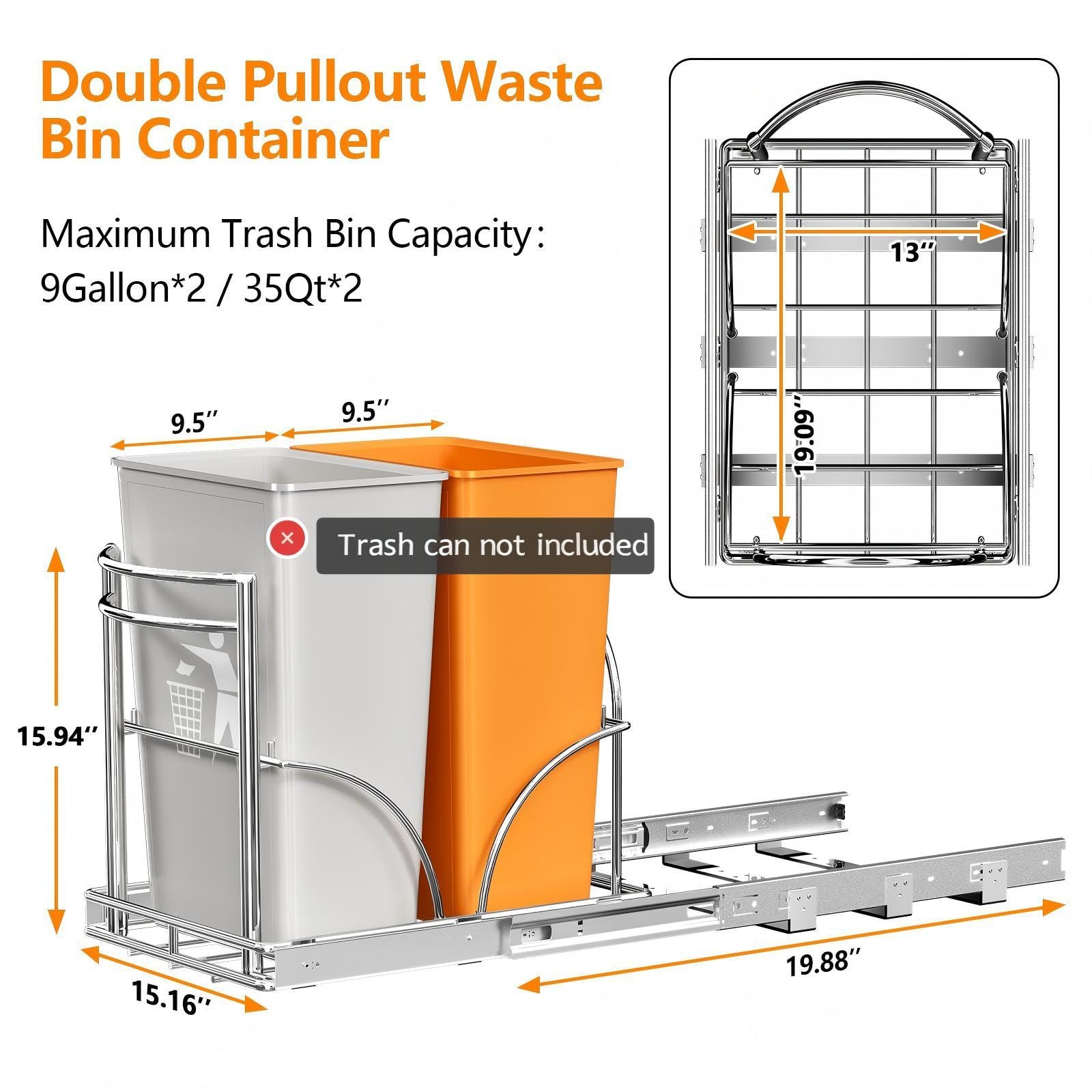Dual Pull Out Trash Can Under Cabinet Rack