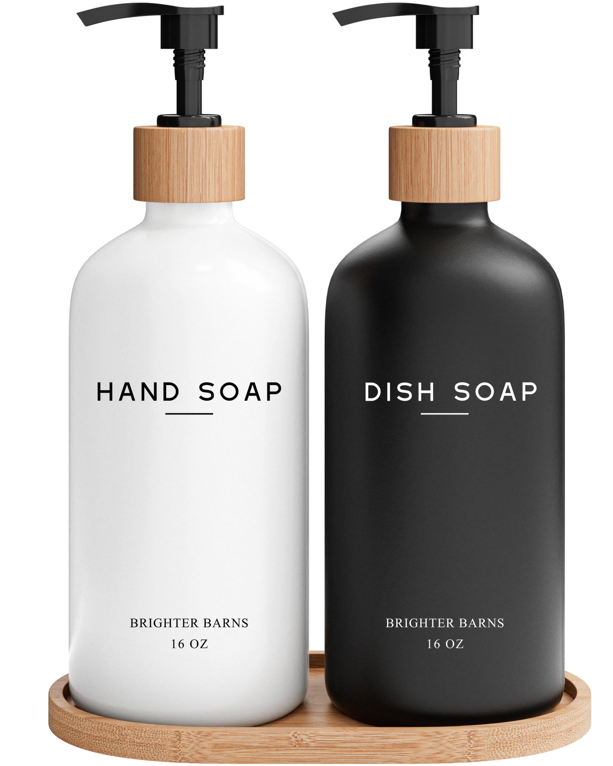 Luxury Glass Hand and Dish Soap Dispenser Set by Brighter Barns (2 Count)