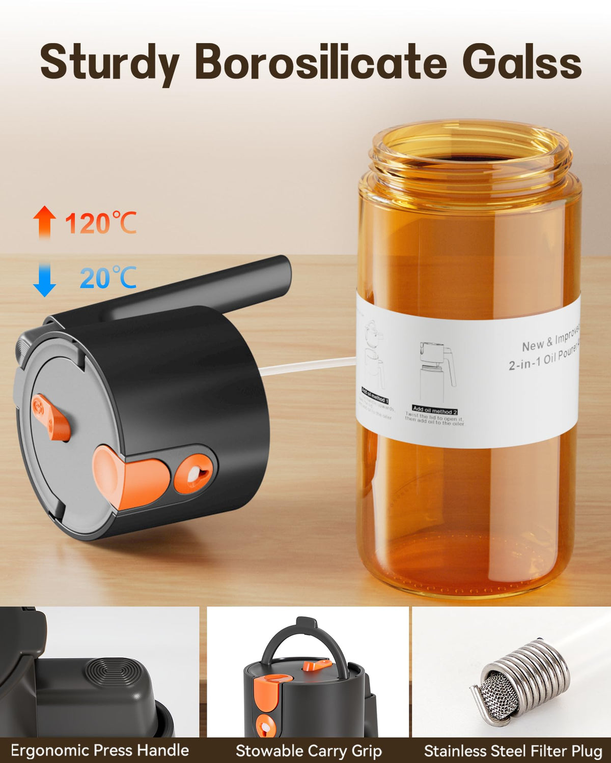 Olive Oil Sprayer & Dispenser Bottle for Cooking 17oz Dark Glass Oil Mister