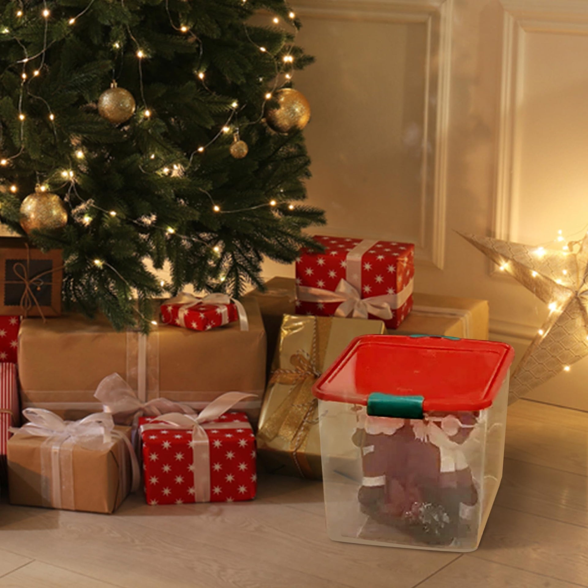 Holiday Tote Plastic Storage Bin with Lid (4 Count)