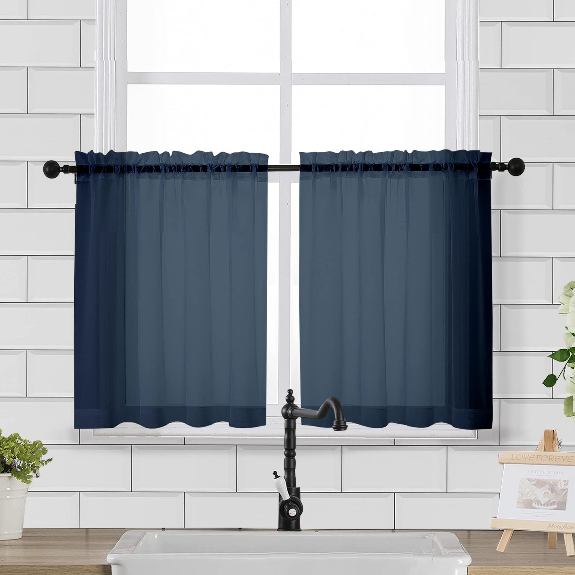 Sheer Curtains Tiers 42W x 24L Inches 2 Pieces
