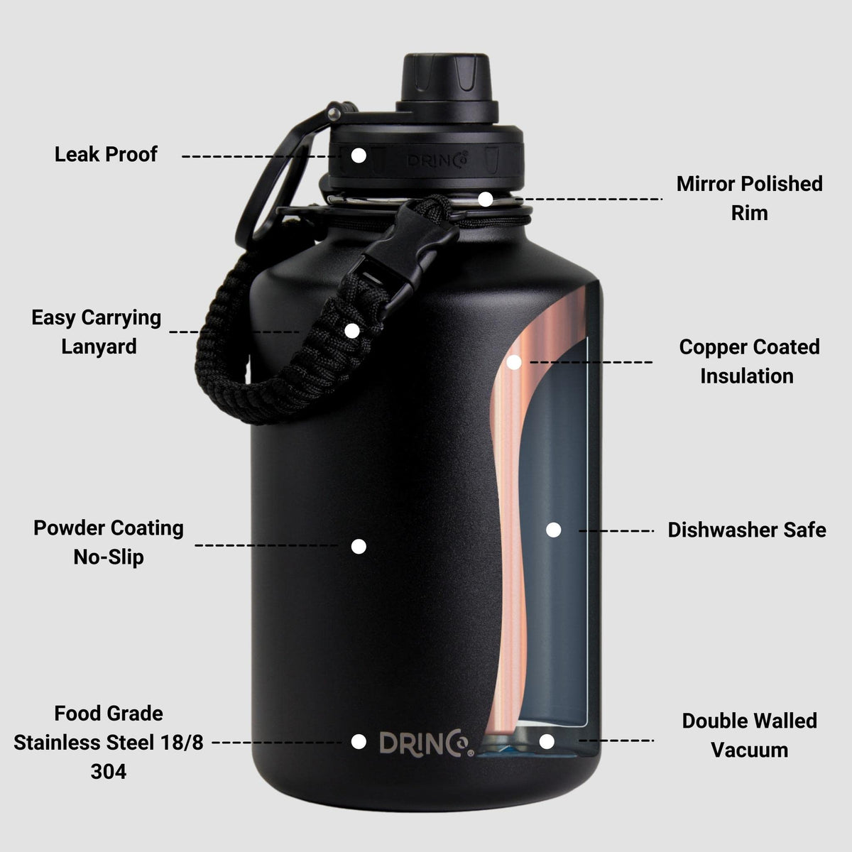 Stainless Steel Water Bottle Spout Lid Vacuum Insulated Double Wall Water Bottles Wide Mouth