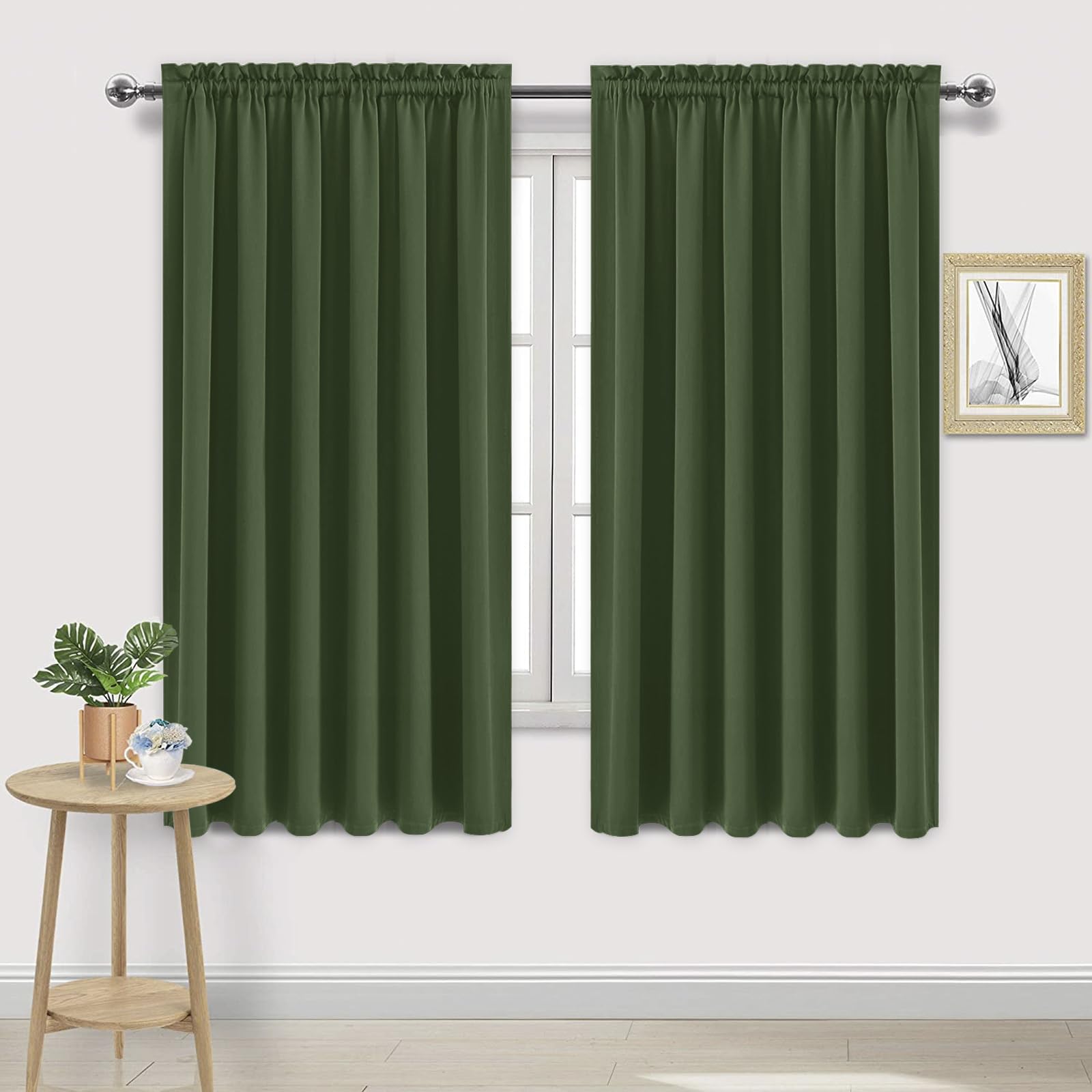 Wide Blackout Curtains for Bedroom 70 x 63 Inch Long Olive Green (2 Count)