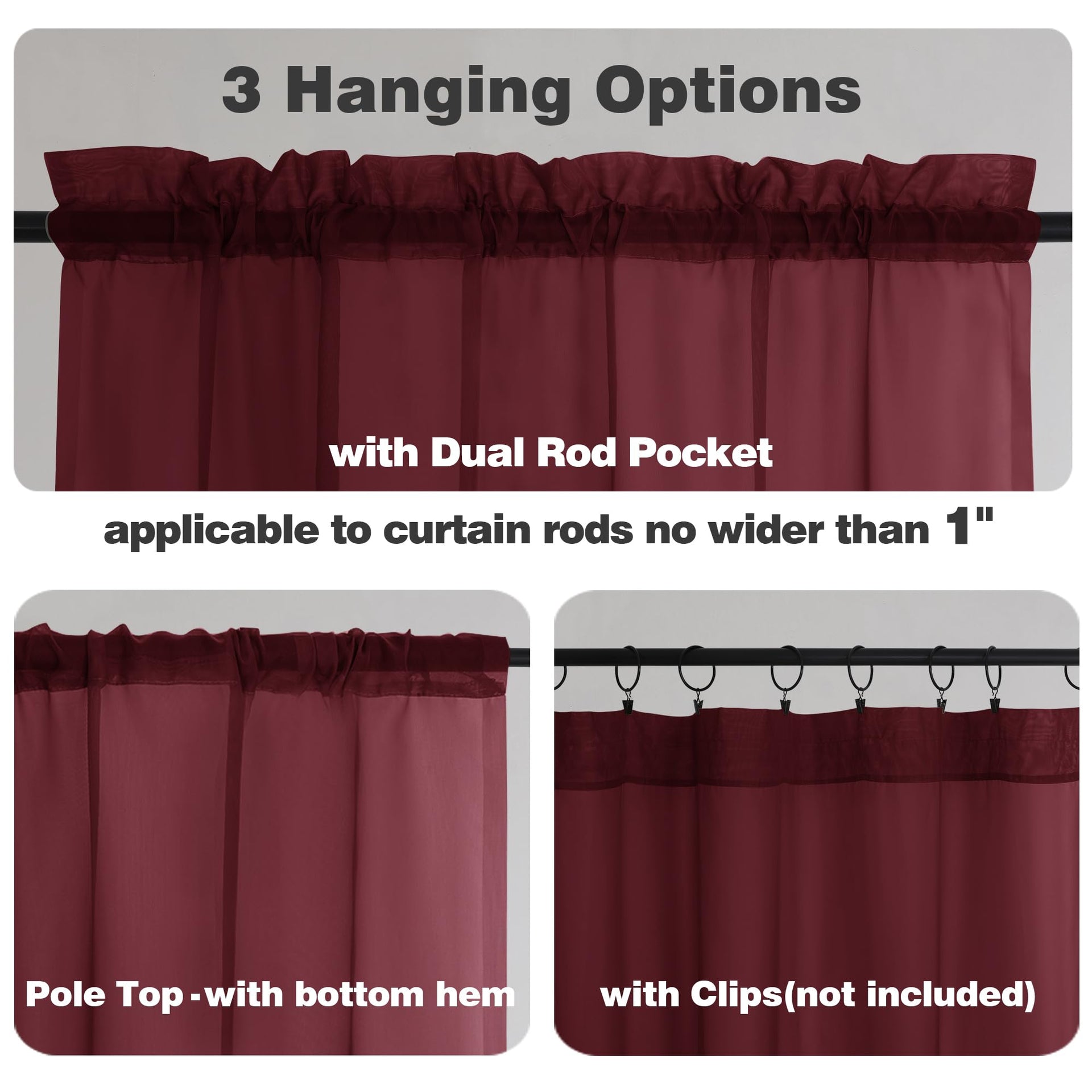Burgundy Sheer Valances for Windows (2 Count)