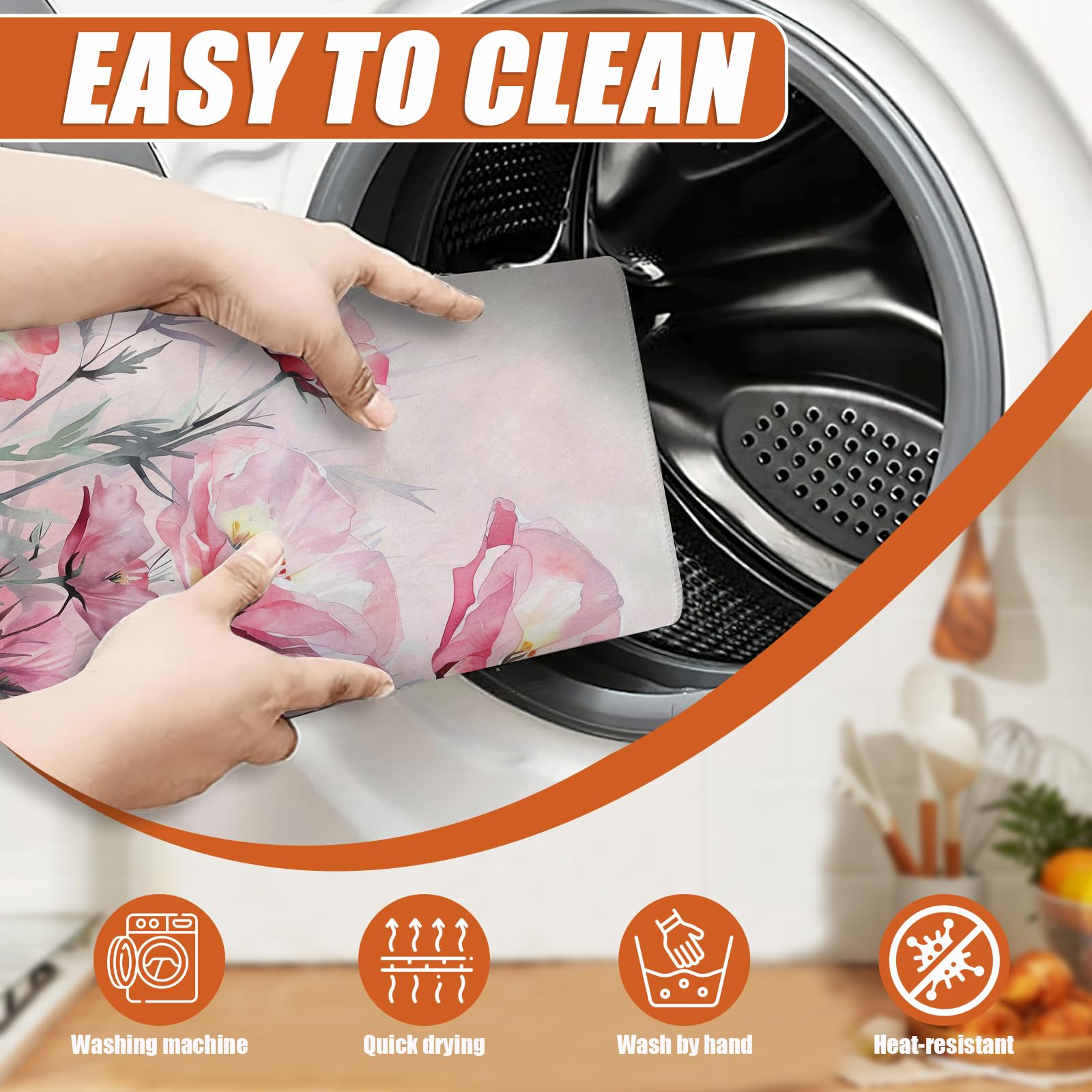 Pink Poppy Flower Dish Drying Mat for Kitchen Counter Microfiber Absorbent Dish Kitchen Drying Mat Draining Reusable Washable for Dishes
