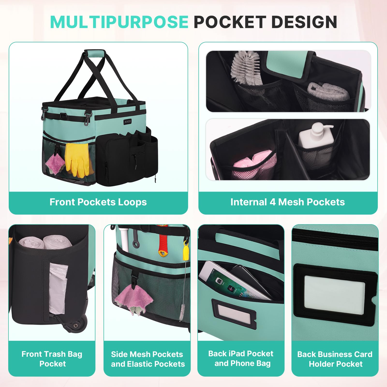 Large Rolling Cleaning Caddy Bag with Detachable Trolley