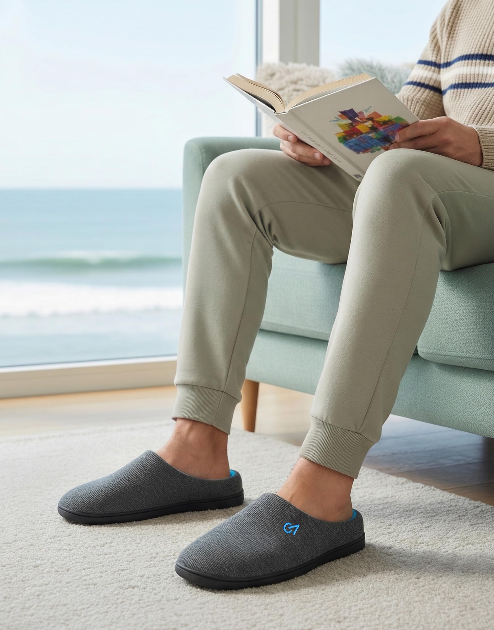 Men's Two Tone Cozy House Slippers Grey